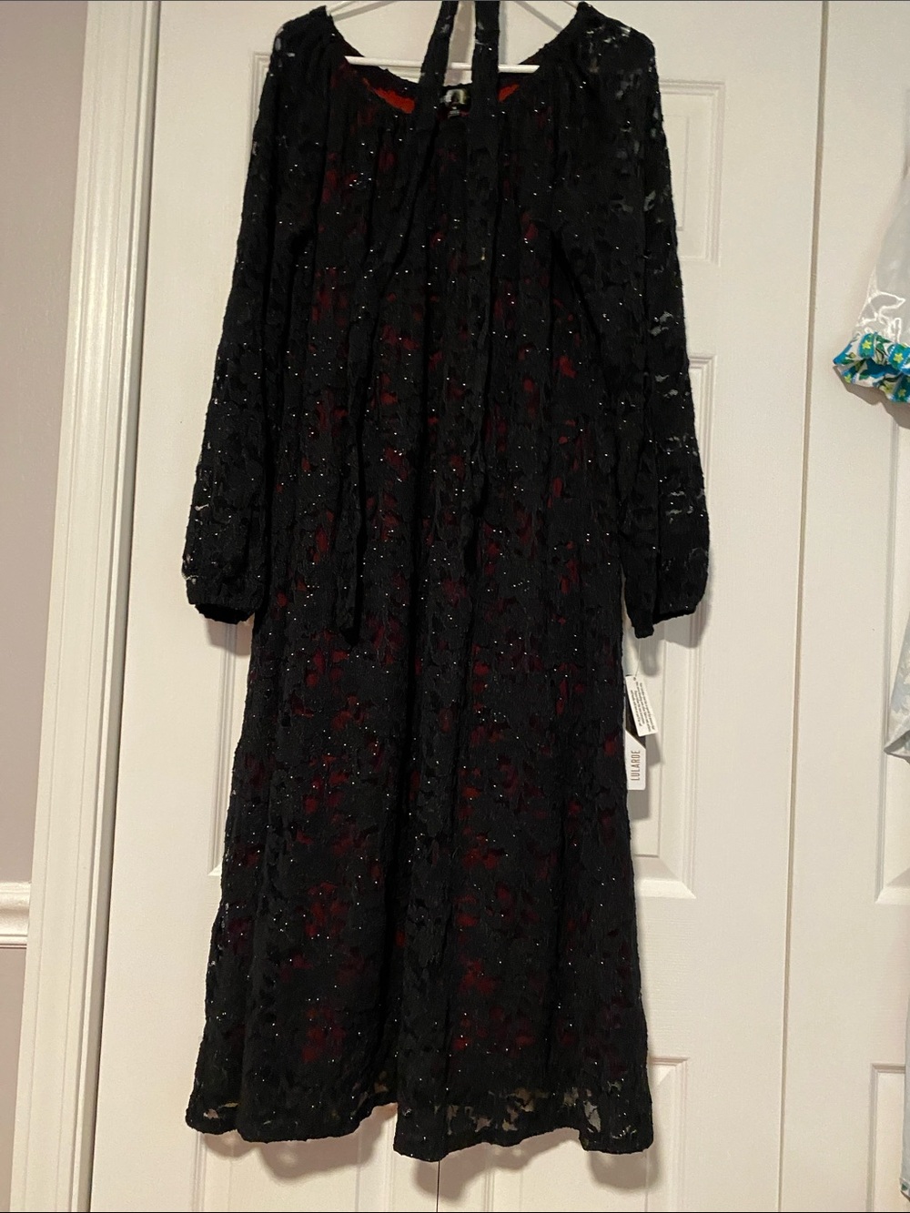 LuLaRoe Black and Red Lace Long-Sleeve dress